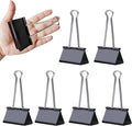 Jumbo Binder Clips, 3 Inch (6 Pack), Standard 75mm, Black, Drawing Board Clips, Fold Clamp, Paper Clips, Office and School Supplies