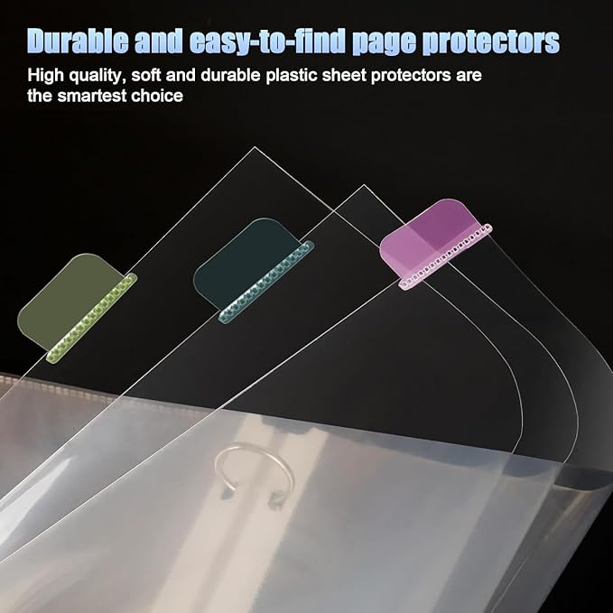 HABGP 96Pcs/12 Set Clear Binder Sheet Protectors - 8.5x11 Letter Size, 8 Tab Plastic Binder Dividers with Pockets and Tabs