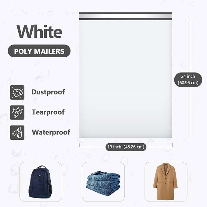 19 x 24" Poly Mailers 300PCS, 5 Layer Waterproof Shipping Bags for Clothes,Mailing,Books,Package, Strong Adhesive Self Sealing Mailers Bags Shipping Poly Envelopes for Small Business