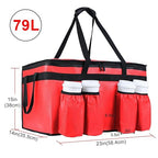 Insulated Food Delivery Bag with 4 Cup Holder, with Bottom, XXX-Large Insulated Grocery Bags with Zippered Top, Cooler Bags with Drink Carrier, Food Carrier Catering Bag,Red