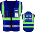 YOWESHOP High Reflective Visibility Safety Vest with Pockets and Zipper Custom Your Logo Safety Workwear