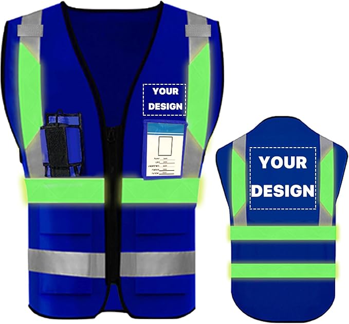 YOWESHOP High Reflective Visibility Safety Vest with Pockets and Zipper Custom Your Logo Safety Workwear