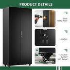Synorla Metal Storage Cabinet with Lock, 72" Clothing Coat Steel Wardrobe Cabinet with Wheel, Tall File Tool Cabinet Employees Locker Closet with Hanging Rod for Home Office, Garage, Gym