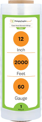 PSBM 1 Roll 12 Inch x 2000 Feet 60 Gauge Stretch Film/Wrap, Heavy Duty Industrial Strength Clear Shrink Plastic Wrap for Moving, Packing, Shipping, Pallet Wrapping & Storage