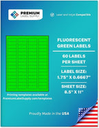 Premium Label Supply Bright Neon Color Fluorescent Sticker Labels - 1.75" x 0.6667" Return Address Labels - (Fluorescent Green, 30,000 Labels)