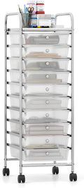 Giantex Rolling Storage Cart with 10 Drawers, Utility Cart with Tabletop, Drawer Organizer with Wheels for Craft Art Paper Tool, Mobile Organization & Sorting for Office Home School School Supplies