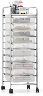 Giantex Rolling Storage Cart with 10 Drawers, Utility Cart with Tabletop, Drawer Organizer with Wheels for Craft Art Paper Tool, Mobile Organization & Sorting for Office Home School School Supplies