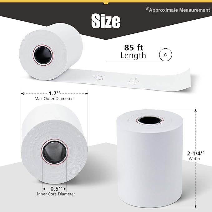 Azure Zone, Thermal Paper 2-1/4 X 85ft 100 Rolls, Fits Most POS Machines and Cash Registers, Great for Business Sales