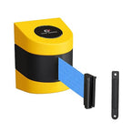 Crowd Control Warehouse - CCW Series WMB-220 Fixed Wall Mount Retractable Belt Barrier - 15 Foot, Light Blue Belt with Yellow ABS Case