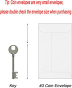 500 PCS #3 Coin Envelopes, 2-1/2'' x 4-1/4'' inches White Kraft Envelopes Classic Small Parts Envelopes with Self Adhesive Gummed Flap for Coins, Cash, Credit Cards, Seeds