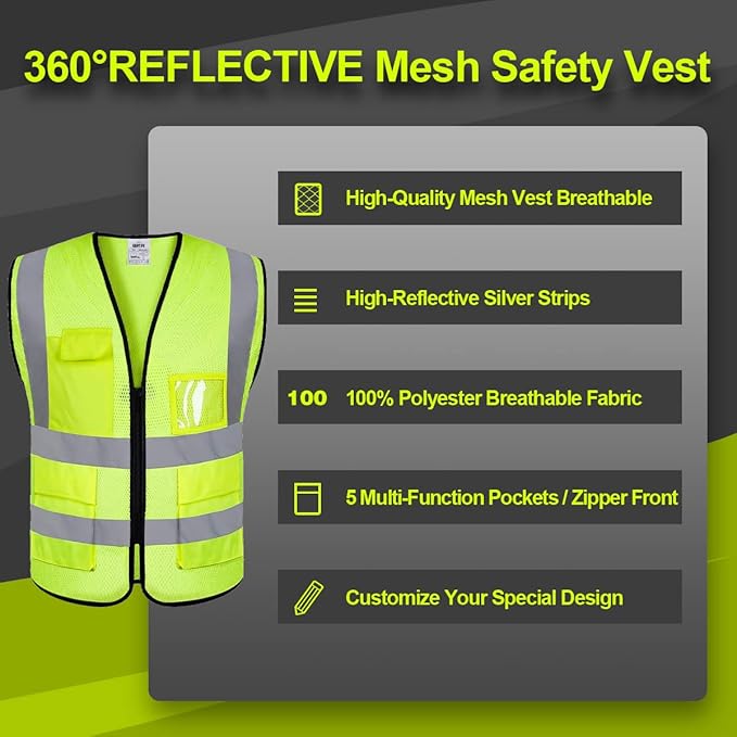 BeautyWill Custom Logo 10/20 Pack Safety Vest Class2 High Visibility Vest with Pockets Breathable Construction Vest Bulk