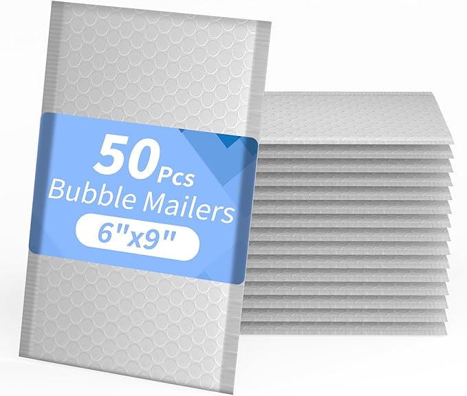 Bubble Mailers, 6x9 Waterproof Padded Envelopes - 50Pack Self Seal Bubble Envelopes, Shipping Envelopes for Small Business, Envelope Mailers for Jewelry Gifts, White