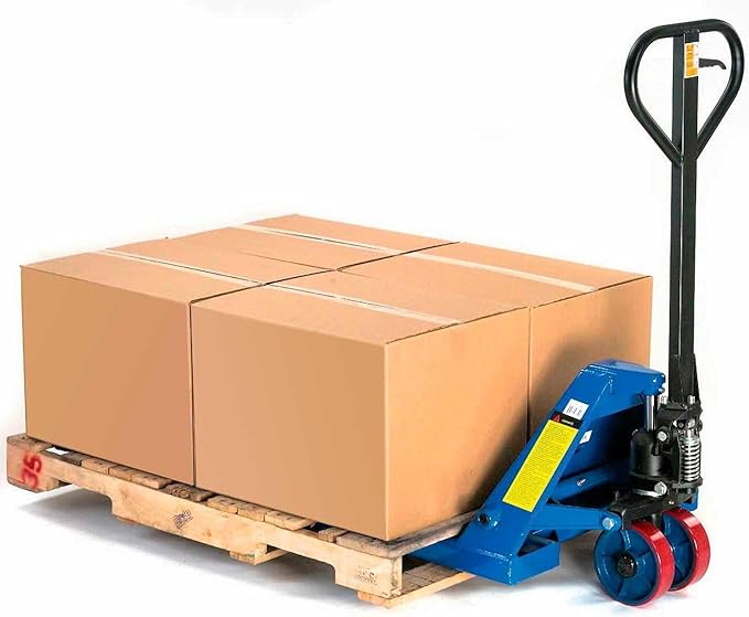 Global Industrial High Capacity Pallet Jack with 27" W x 48" L Forks, 6600 Lb. Capacity, Manual Duty Truck for Warehouse, Manufacturing and Retail, Blue Powder Coat Finish
