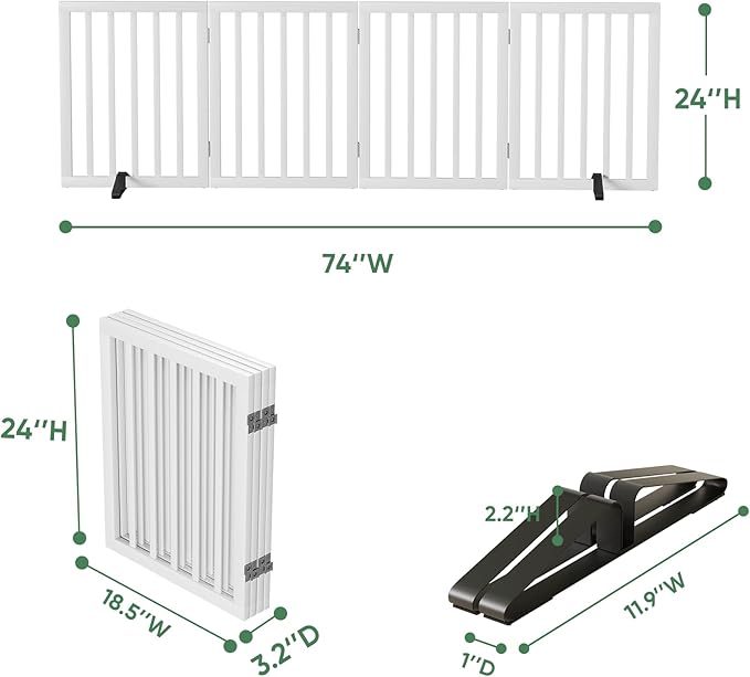 Freestanding Foldable Dog Gate - 4 Panel Room Divider (White)