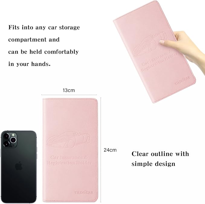 2Pack Leather Car Registration and Insurance Card Holder, Car Document Holder for Cards License with Magnetic Shut (Pink+Black)