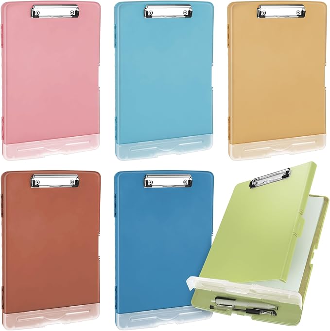 Crtiin 6 Pcs Plastic Clipboard with Storage Colored A4 Nursing Holder Heavy Duty Waterproof Storage Clipboard Folder for Office School Nurses Teacher Essentials (Molandi Color)