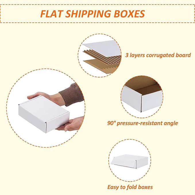 HORLIMER 7x5x2 Small Shipping Boxes Set of 50, White Corrugated Cardboard Box Literature Mailer