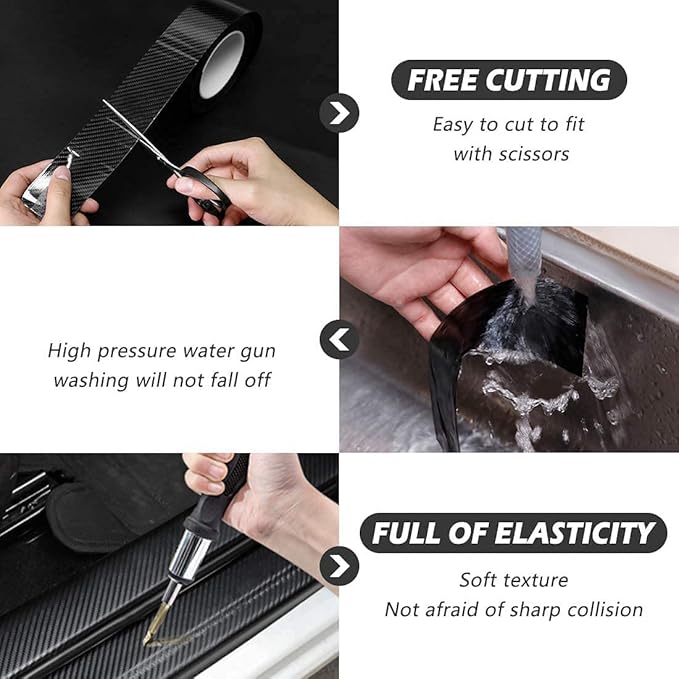 CloudBuyer Universal Car Door Edge Protector, Carbon Fiber 5D Gloss Black Vinyl Wrap Film with Anti-Collision Protection for Most Vehicles (33Ft x 2In, Black)