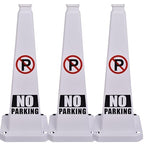 BESEA No Parking Cone 3 Pack, 28" No Parking Sign Cone with Weighted Base, White 4-Sided “ NO Parking” Warning Cone for Driveways Business Parking Lots Garages Indoor/Outdoor