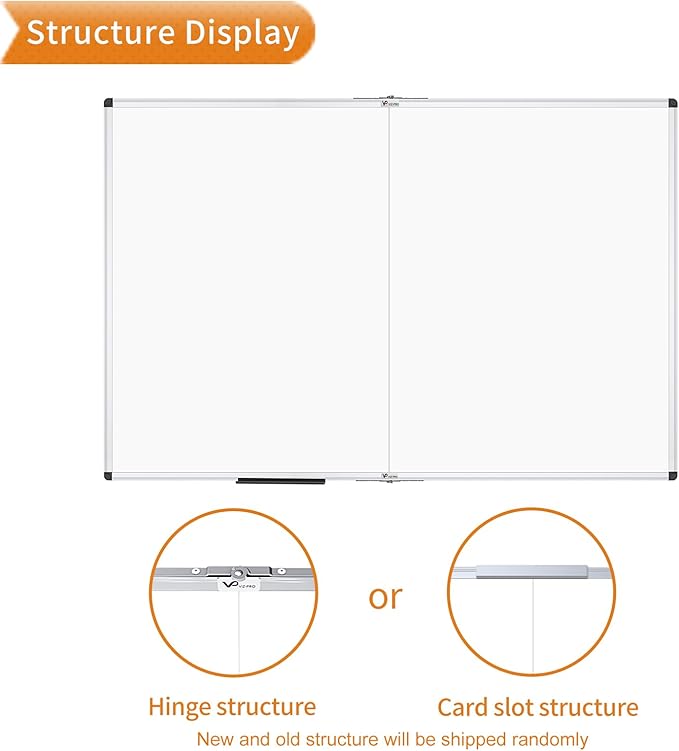 VIZ-PRO Magnetic Dry Erase Board, 60 X 36 Inches, Foldable Wall-Mounted Whiteboard with Silver Aluminum Frame & Marker Tray for School Office and Home 5' X 3'