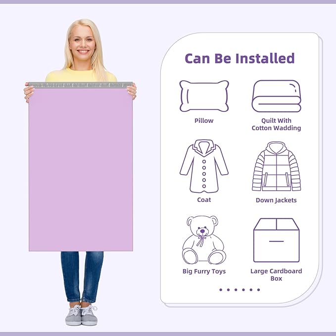Fuxury Extra Large Poly Mailers 24x36" 25 Pcs, 2.5mil Bulk Shipping Bags for Clothing,Strong Adhesive Shipping Envelopes,XL Heavy Duty Poly Mailing Bag for Business,Light Purple