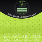 BeautyWill Custom Logo Safety Vest Mesh High Visibility Reflective Vest Customized Logo Utility Zipped Pockets Construction Workwear （Yellow,L）