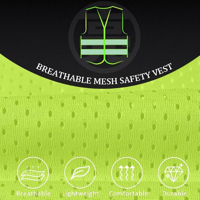 BeautyWill Custom Logo Safety Vest Mesh High Visibility Reflective Vest Customized Logo Utility Zipped Pockets Construction Workwear （Yellow,L）