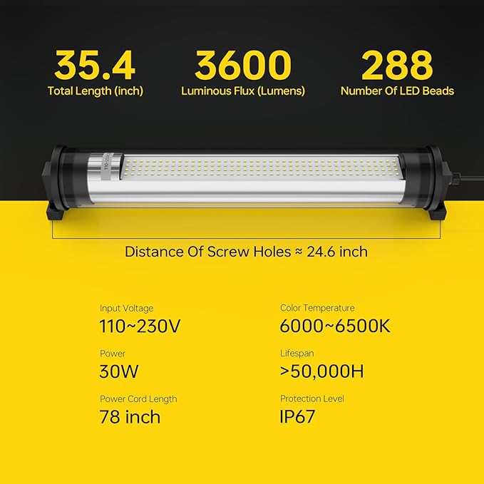 IP67 30W Explosion Proof Lights LED Machine Light Work Tube Industrial Lighting for CNC Machine 110V to 220V (30w)