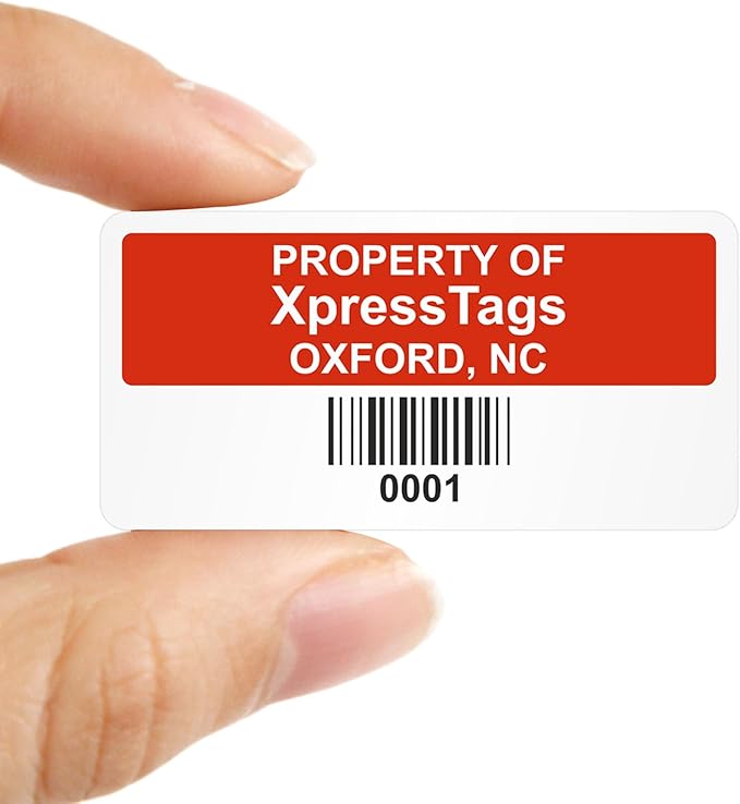 XpressTags 1" x 2" Sequentially Barcoded Custom Asset Tags, Fixed Inventory Asset Labels with Serial Number, Permanent Adhesive Vinyl Stickers - Pack Sizes 100 to 5000, Made in USA