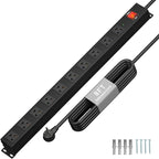 KF 10 Outlet Heavy Duty Power Strip with Surge Protector 2100J,15A/1875W Wall Mount Design, 8FT Extension Cord & Safety Switch for Home Office, Workshop, Gaming Setup, Studio - Black