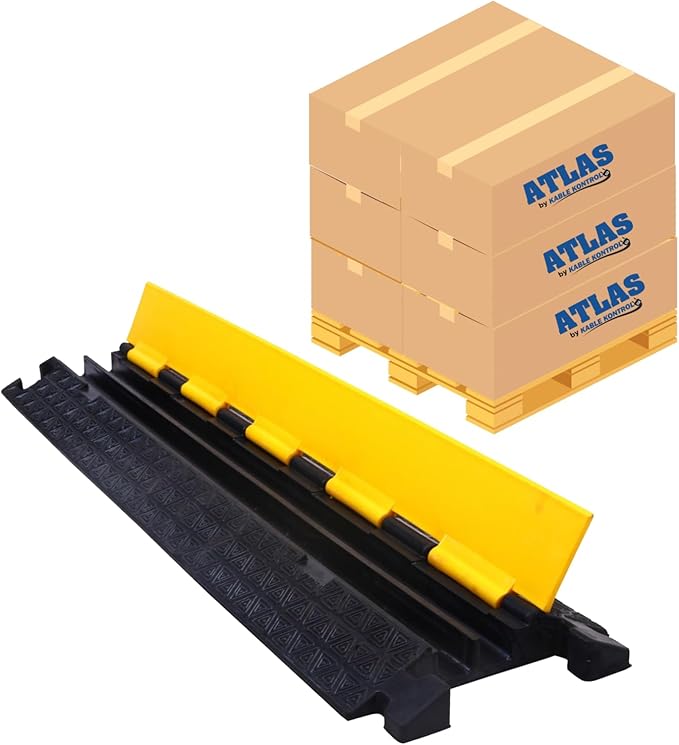 Kable Kontrol Atlas Cable Protector Wire Ramp - 2 Channel Bulk Wholesale Pallet - 40 Pcs - 39" Long Black & Yellow - 20,000 Lbs Load Capacity - Rubber Speed Bump Wire Protector Cord Cover - CP9972