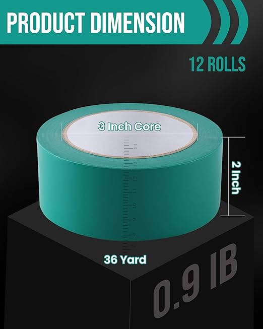 Lichamp Floor Marking Tape, Heavy Duty Safety Marking and Traffic Mark Tapes, 6 Mil Thick Vinyl Bulk Multi Pack, 2 inch x 36 Yards x 12 Rolls (432 Total Yards)