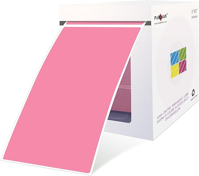 PARLAIM 5 x 3 inch Square Color-Coding Sticker Labels, Permanent Rectangle Color Coding Inventory Sticker for Labeling (250pcs Pink)