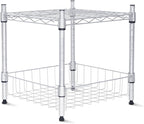 Whitmor 2 Tier Metal Storage Shelves, Heavy Duty Shelf with Basket, 350 lbs Capacity per Shelf, 700 lbs Total, Home Organizer for Kitchen, Garage, Bathroom, 15" L x 14" W x 15" H, Chrome