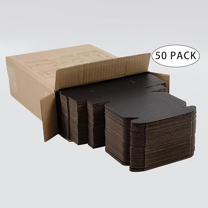 50 Pack 4x4x1 Inches Small Shipping Boxes, Black Corrugated Cardboard Boxes, Moving Mailing Packing Box