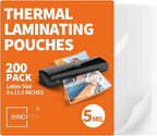 Binditek 200 Pack 5 Mil Thermal Laminating Pouches, 9x11.5 Inches Laminating Sheets, for Letter Size, Ultra Clear, Glossy, Hold 8.5x11 Inches, Heat Seal, School Office Supplies