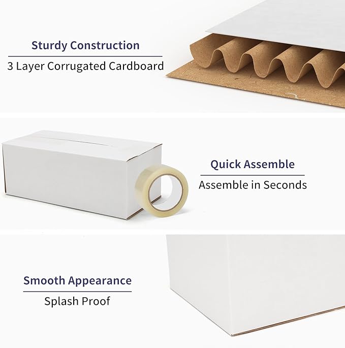 Shipping Boxes 8X4X3 Set of 40, White Corrugated Cardboard Box for Mailing Business Packaging