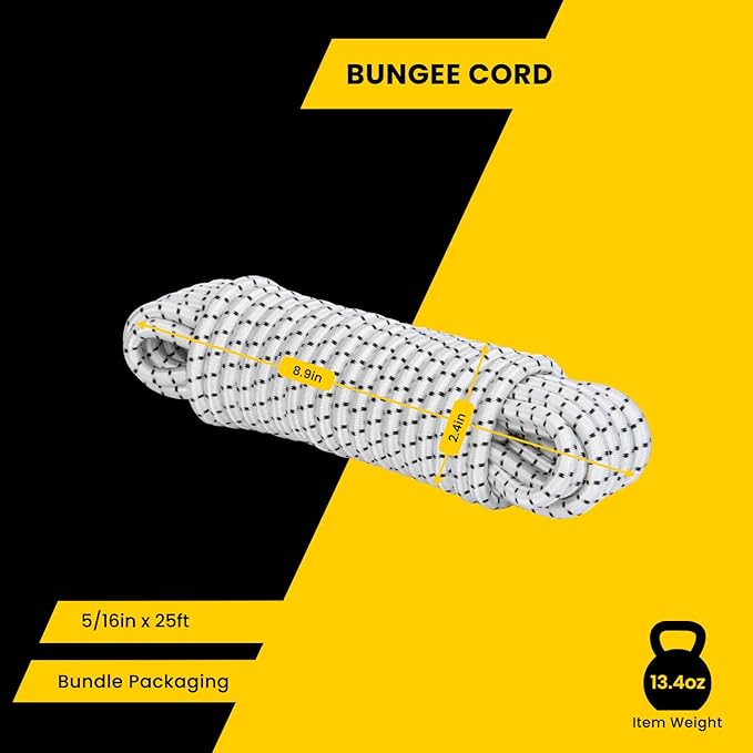 Bungee Cord Elastic Shock Cord 5/16" x 25' Bungee Rope for DIY, Tie Downs, Kayak and Outdoor - White&Black