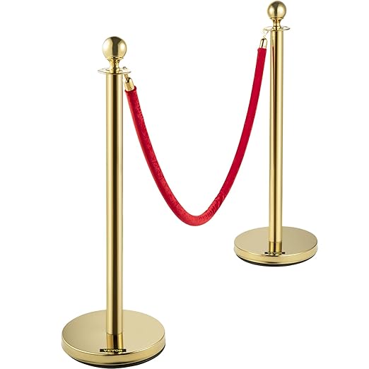 VEVOR Velvet Ropes and Posts 6 Pcs Red Velvet Rope 5 ft, Stanchions Solid Base with Ball Top, Crowd Control Barriers Gold Stanchions, Red Carpet Poles, Crowd Control Ropes and poles for Party Supplies