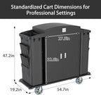 Heavy Duty Metal Housekeeping Janitorial Cart with Wheels,Silent Casters,Locking Large Capacity Cabinets,Cleaning cart for Housekeeping/Commercial Facility/Hotel/Stadium/School