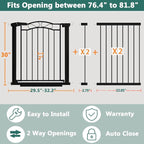Fairy Baby 76.4"-81.8" Extra Wide Baby Gate for Stairs Doorways, Pressure Mount Pet Gate Auto Close Safety Child Gate, Long Large Dog Gate Indoor for House, 77 78 79 80 81 Inches Wide, Black