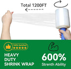 Stretch/Shrink Wrap Roll 5" x 1200' - Industrial Plastic Wrap for Moving, Heavy Duty 80 Gauge, 600% Stretch for Packing, Pallets, Shipping&Furniture Protection-2 Rolls