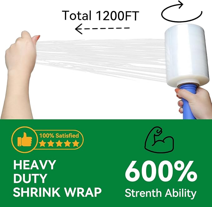 Stretch Film Shrink Wrap Roll - 5" x 1200' - 80 Gauge 600% Stretch Self-Adhering 5 inch Mini Plastic Wrap for Moving, Packing, Shipping, Furniture & Pallet Stabilization(12 Rolls)