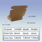 8x6x2 inch Shipping Boxes Pack of 25, Brown Corrugated Cardboard Box Mailer Boxes for Packaging Small Business Shipping，Recyclable Moving Storage Mailing Boxes Bulk Book Literature Gift Giving