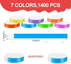 1400 Packs Paper Wristbands for Events, 7 Colors Waterproof Neon Party Wristbands Armband Paper Bracelets Identification Wristbands for Concert Club Bar Entrance Admission Party