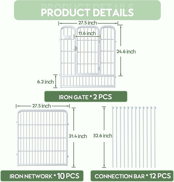 ZXMOTO Decorative Garden Fence 12 Pack 32in (H) x 28ft (L) with Lock,Metal Wire Fencing Border Animal Barrier,Flower Edging for Yard Landscape Patio Outdoor Decor