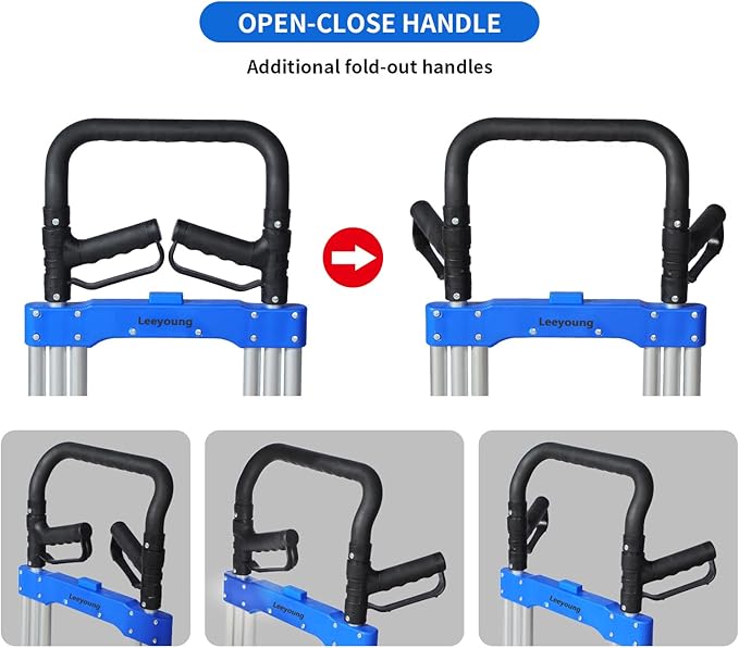 Folding Hand Trucks Heavy Duty by Leeyoung,500 lb Aluminium Folding Hand Cart Dolly with 8 inch Wheels (incl 2 Bungee Cords)