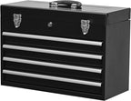 4 Drawers Metal Tool Box Portable Steel Tool Chest with Metal Latch Closure & Key Lock, 20" Powder Coating Top Storage Tray Toolbox with Handle, Suitable for Repair Shop & Garage (Black)