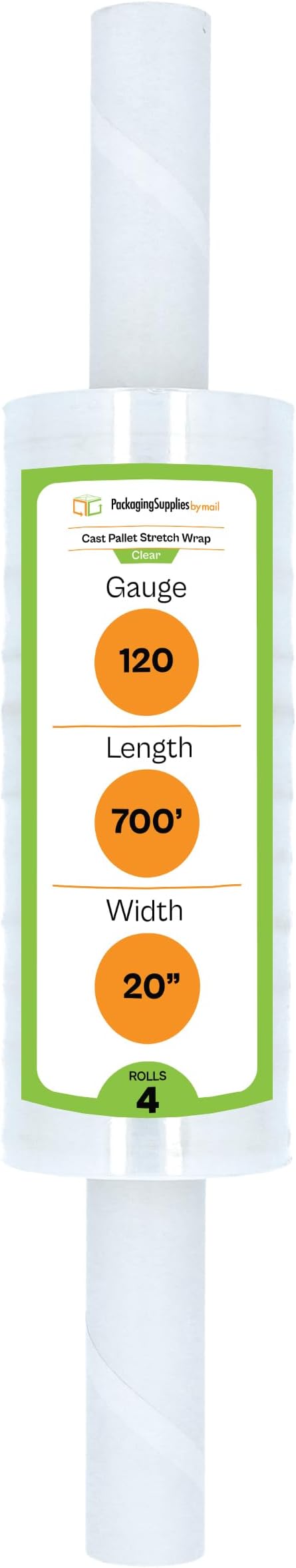 PSBM Stretch Wrap with Handles, 4 Pack, 20 Inch x 700 Feet, 120 Gauge, Clear Plastic Cling with Extended Core Handles Built in
