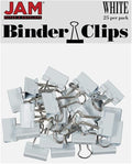 JAM PAPER Colorful Binder Clips - Small - 3/4 Inch (19 mm) - White Binderclips - 25/Pack